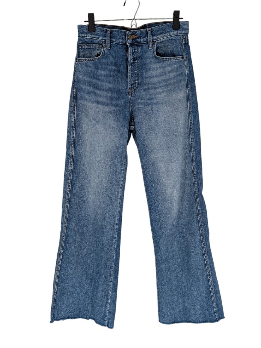 Veronica Beard Taylor Wide-Leg Jeans with Raw Edge Durango Wash Blue 27